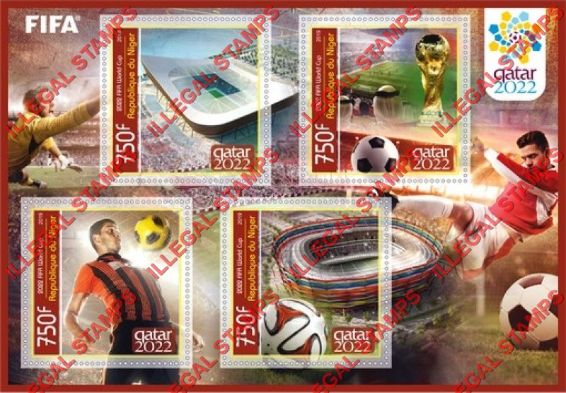 Niger 2019 World Cup Soccer Football Qatar 2022 Illegal Stamp Souvenir Sheet of 4