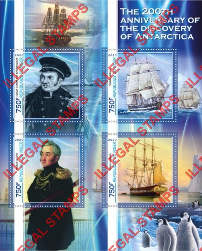 Niger 2020 Antarctica Discovery Sailing Ships Illegal Stamp Souvenir Sheet of 4