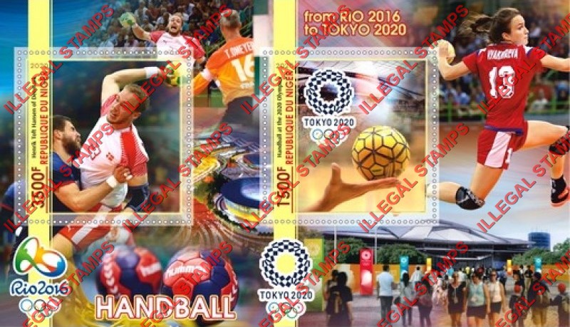 Niger 2020 Handball Olympics Rio 2016 and Tokyo 2020 Illegal Stamp Souvenir Sheet of 2