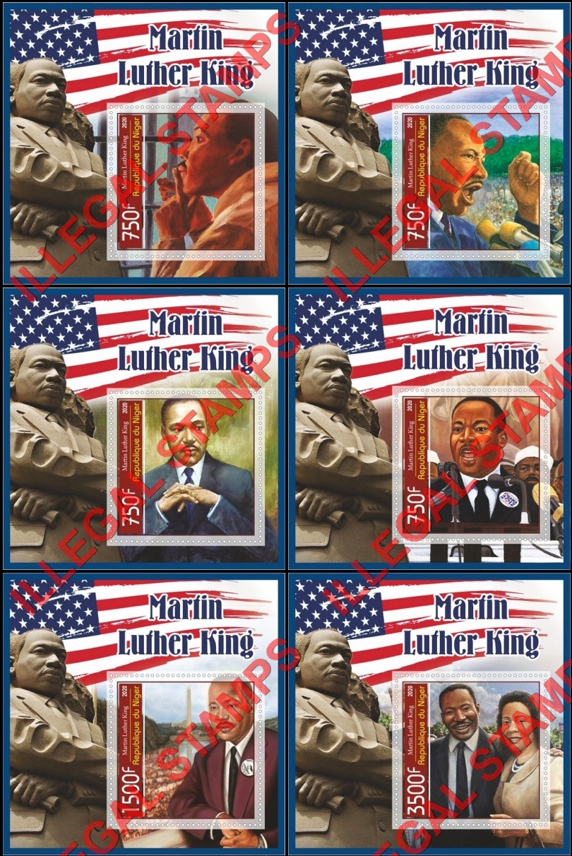 Niger 2020 Martin Luther King (different) Illegal Stamp Souvenir Sheets of 1