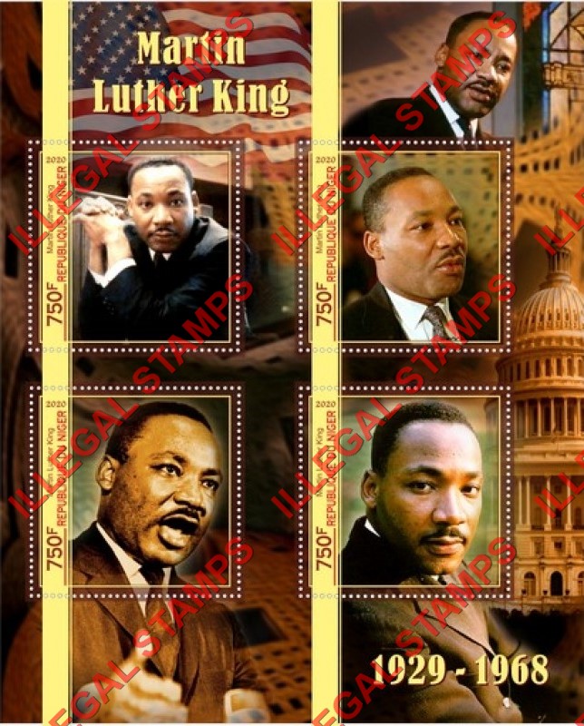 Niger 2020 Martin Luther King Illegal Stamp Souvenir Sheet of 4
