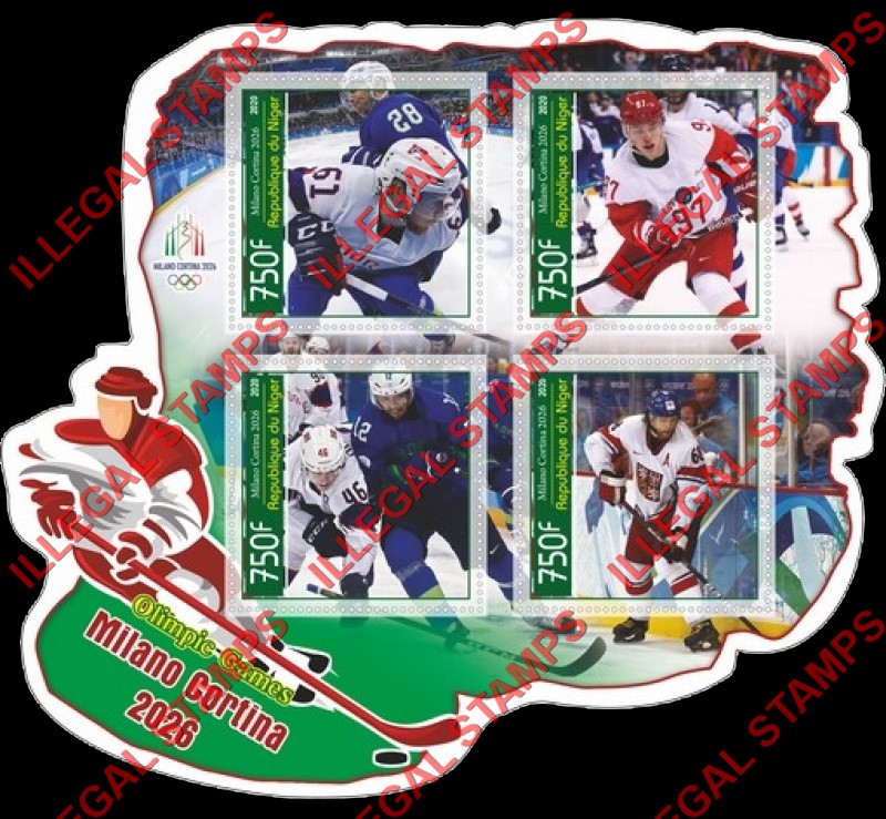 Niger 2020 Olympic Games Ice Hockey in Milano Cortina 2026 Illegal Stamp Souvenir Sheet of 4