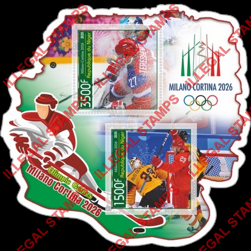 Niger 2020 Olympic Games Ice Hockey in Milano Cortina 2026 Illegal Stamp Souvenir Sheet of 2