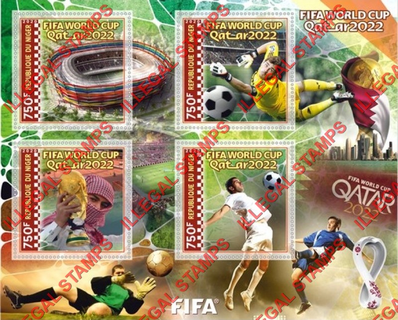 Niger 2020 World Cup Soccer Football Qatar 2022 Illegal Stamp Souvenir Sheet of 4
