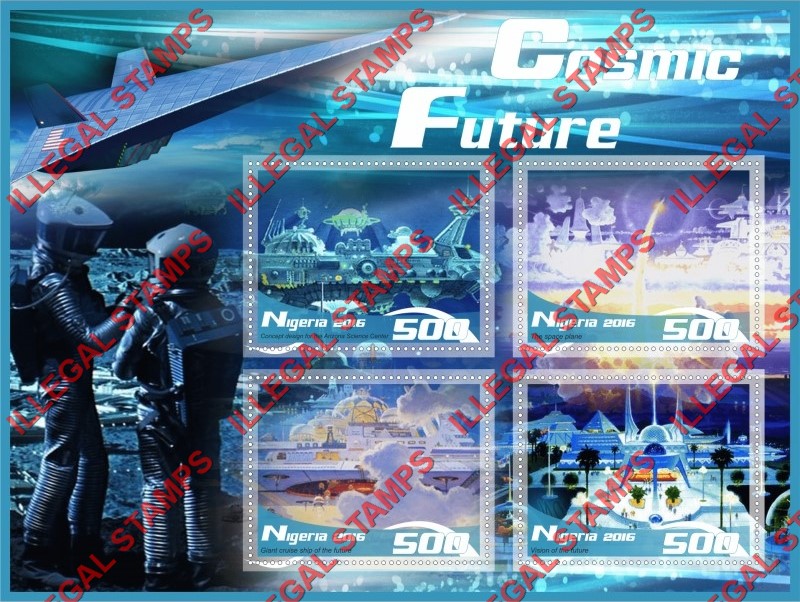 Nigeria 2016 Space Cosmic Future Illegal Stamp Souvenir Sheet of 4