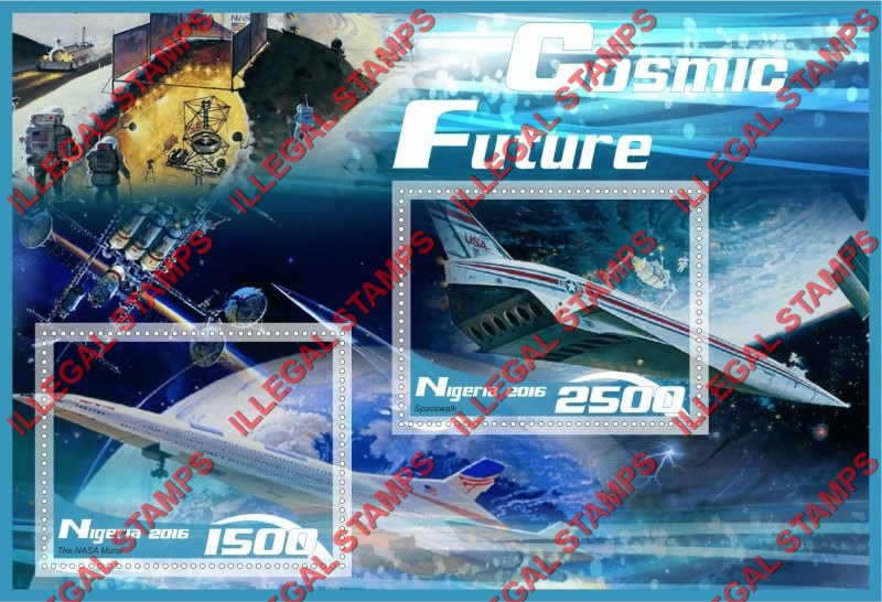 Nigeria 2016 Space Cosmic Future Illegal Stamp Souvenir Sheet of 2