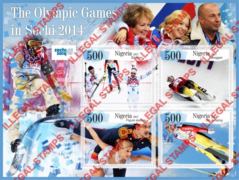 Nigeria 2017 Olympic Games in Sochi 2014 Illegal Stamp Souvenir Sheet of 4