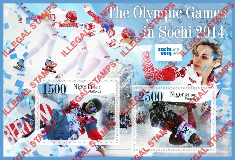 Nigeria 2017 Olympic Games in Sochi 2014 Illegal Stamp Souvenir Sheet of 2