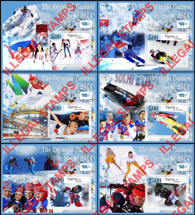 Nigeria 2017 Olympic Games in Sochi 2014 Illegal Stamp Souvenir Sheets of 1