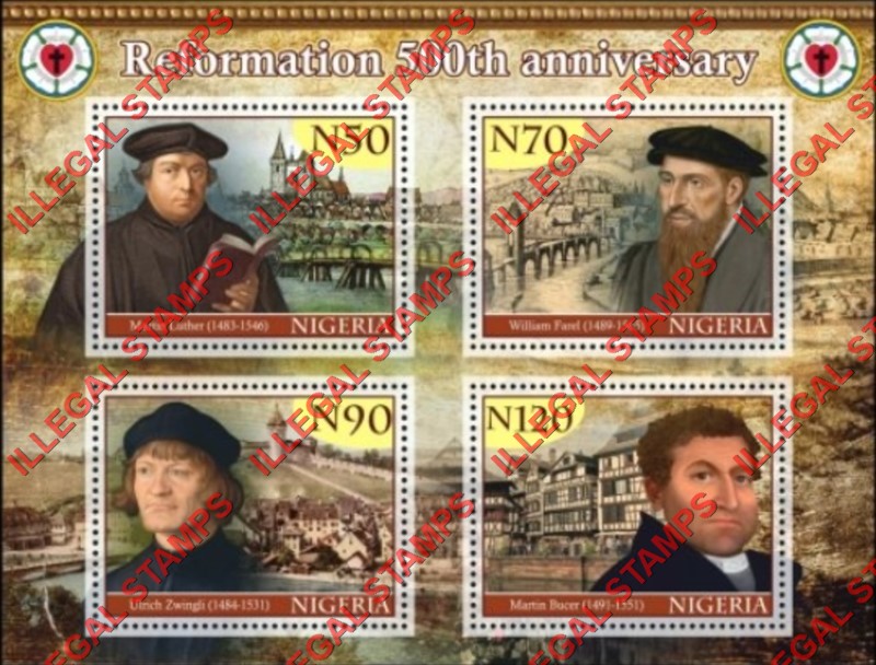 Nigeria 2017 Protestant Reformation Illegal Stamp Souvenir Sheet of 4