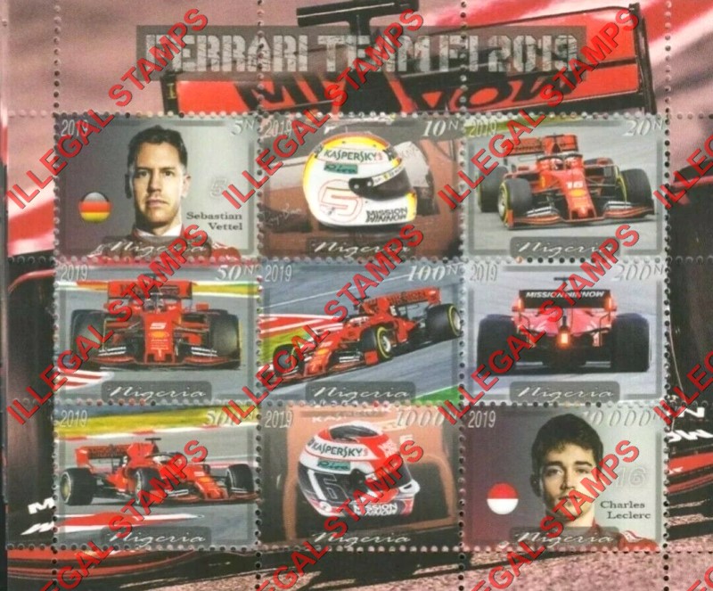 Nigeria 2019 Formula I Ferrari Team Illegal Stamp Sheet of 9