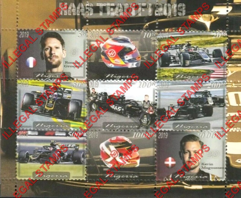Nigeria 2019 Formula I Haas Team Illegal Stamp Sheet of 9
