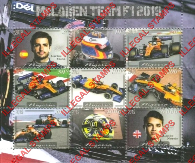 Nigeria 2019 Formula I McLaren Team Illegal Stamp Sheet of 9