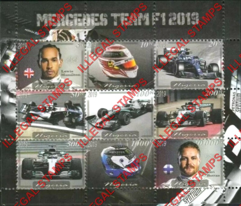 Nigeria 2019 Formula I Mercedes Team Illegal Stamp Sheet of 9