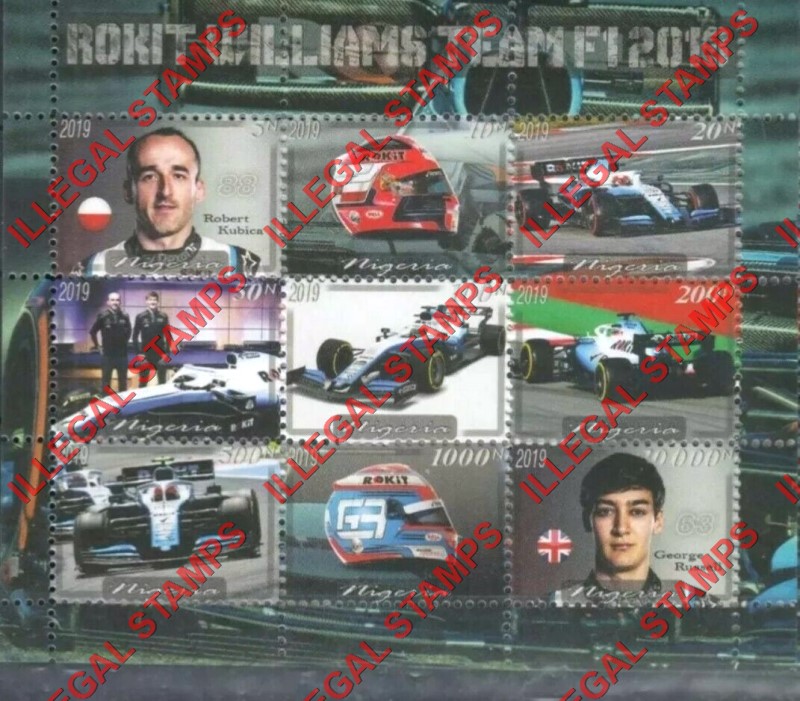 Nigeria 2019 Formula I Rokit Williams Team Illegal Stamp Sheet of 9