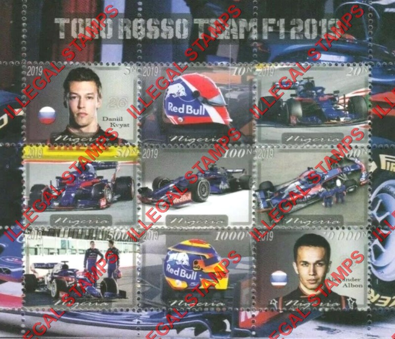 Nigeria 2019 Formula I Toro Rosso Team Illegal Stamp Sheet of 9