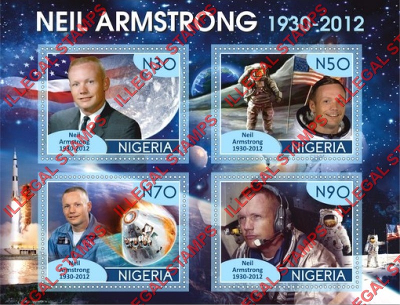 Nigeria 2019 Space Neil Armstrong Illegal Stamp Souvenir Sheet of 4