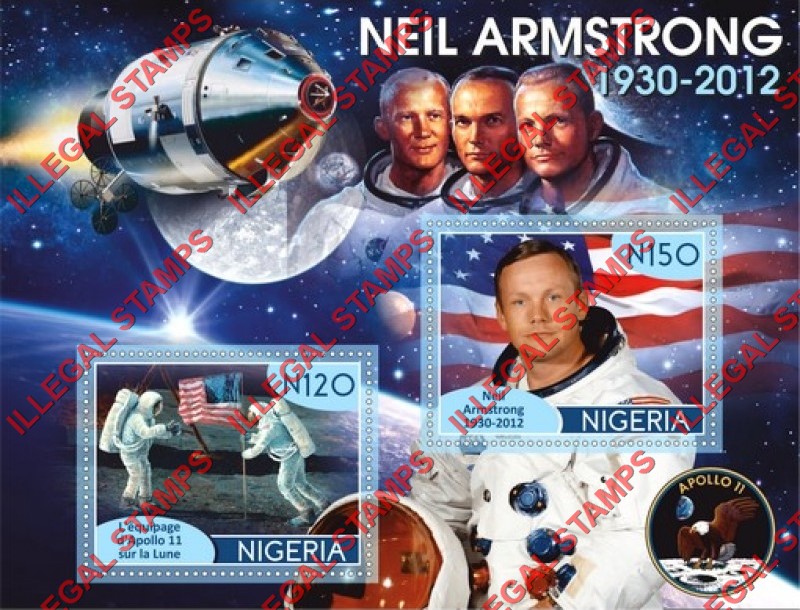 Nigeria 2019 Space Neil Armstrong Illegal Stamp Souvenir Sheet of 2