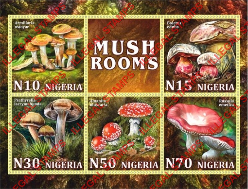 Nigeria 2020 Mushrooms Illegal Stamp Souvenir Sheet of 5 Plus Label