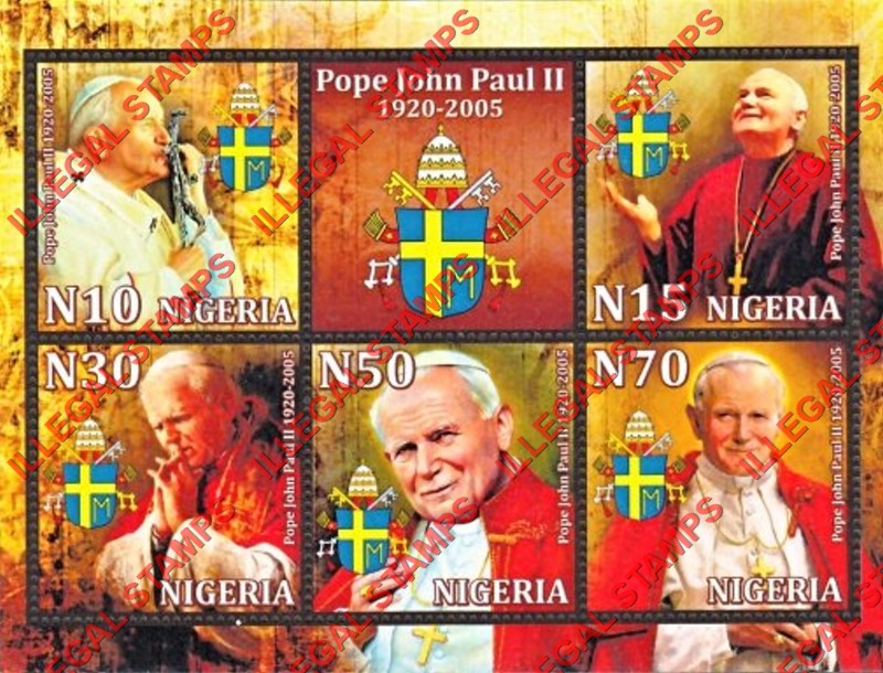 Nigeria 2020 Pope John Paul II Illegal Stamp Souvenir Sheet of 5 Plus Label
