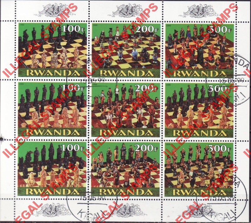Rwanda 1999 Chess Illegal Stamp Souvenir Sheetlet of Nine