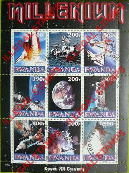 Rwanda 1999 Millenium Space in the 20th Century Illegal Stamp Sheet of 9