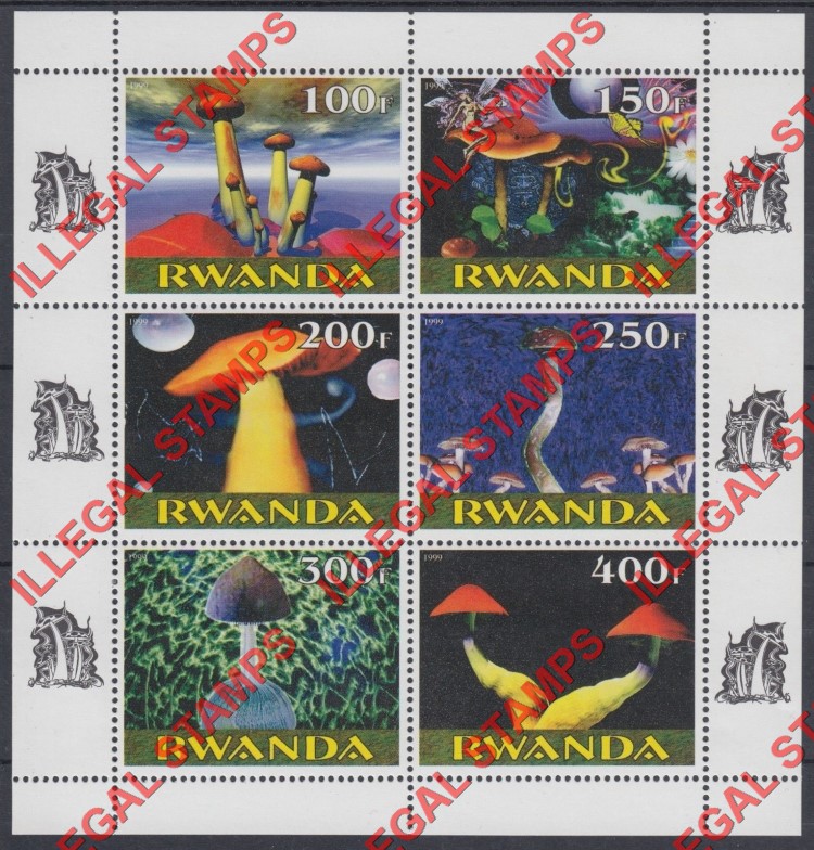 Rwanda 1999 Mushrooms Fungi Illegal Stamp Souvenir Sheet of Six