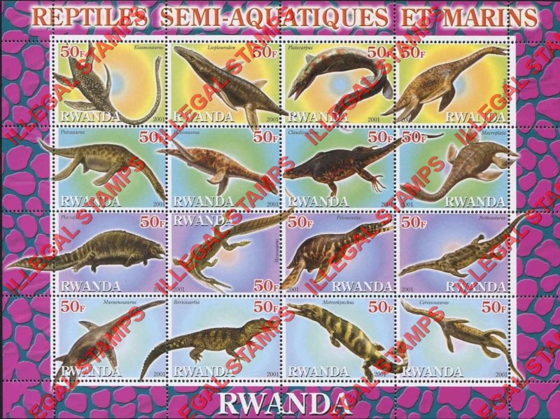 Rwanda 2001 Semi-aquatic and Marine Reptiles Illegal Stamp Sheet of 9