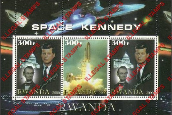 Rwanda 2000 Space Kennedy Illegal Stamp Souvenir Sheet of Three