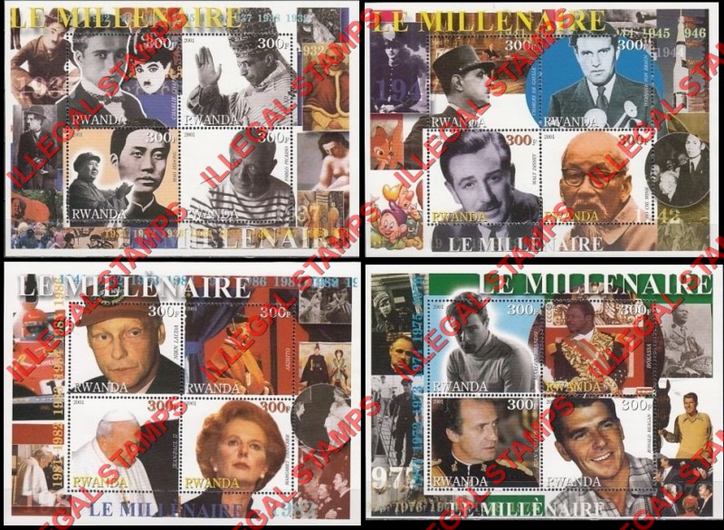 Rwanda 2001 The Millenium Illegal Stamp Souvenir Sheets of 4 (Part 3)