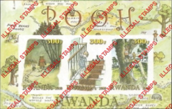 Rwanda 2000 Winnie the Pooh Illegal Stamp Souvenir Sheet of Three