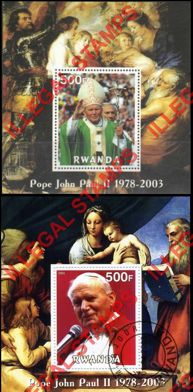 Rwanda 2003 Pope John Paul Illegal Stamp Souvenir Sheets of One