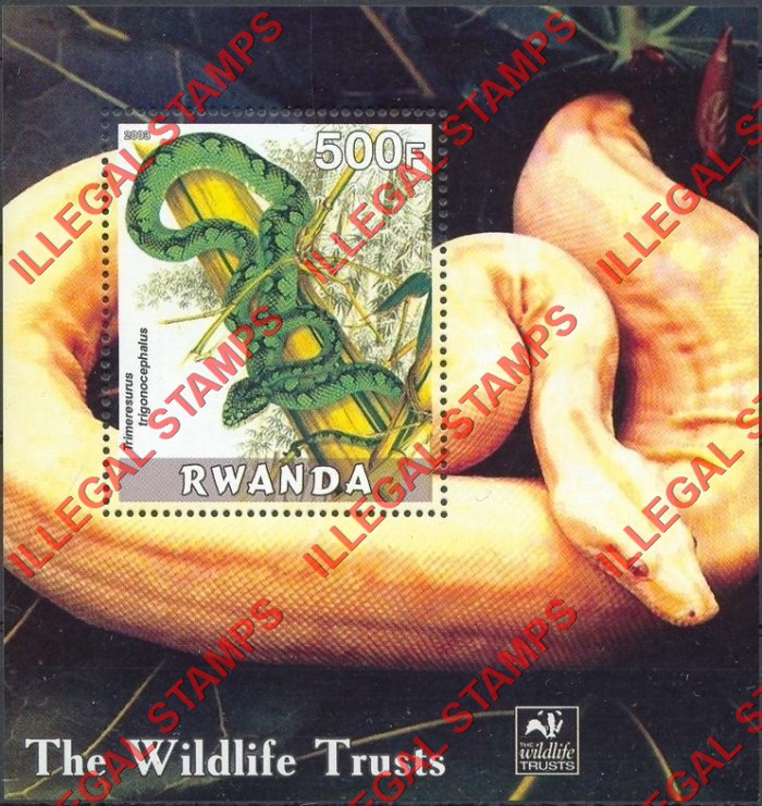 Rwanda 2003 The Wildlife Trusts Snakes Illegal Stamp Souvenir Sheet of One