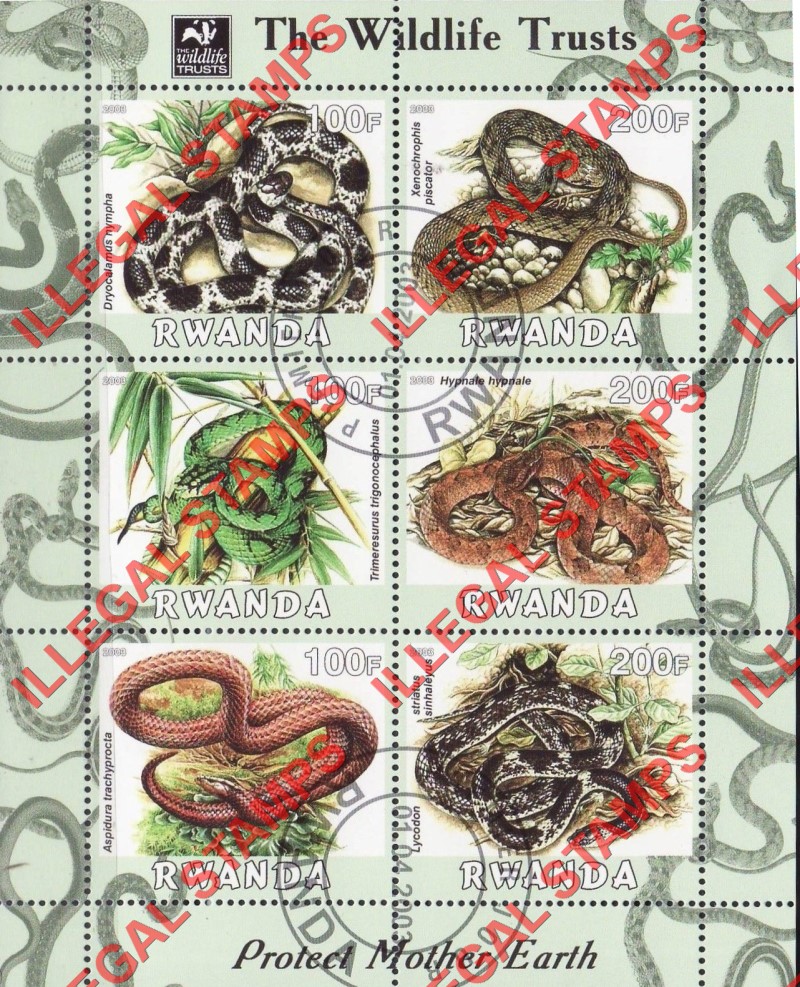 Rwanda 2003 The Wildlife Trusts Snakes Illegal Stamp Souvenir Sheetlet of Six