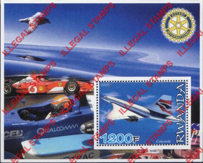 Rwanda 2005 Concorde Formula I and Rotary International Logo Illegal Stamp Souvenir Sheet of 1