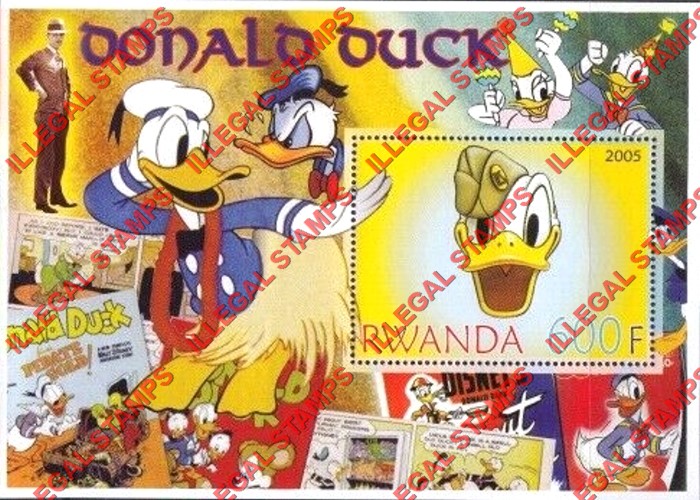 Rwanda 2005 Disney Donald Duck Illegal Stamp Souvenir Sheet of 1