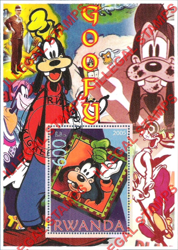 Rwanda 2005 Disney Goofy Illegal Stamp Souvenir Sheet of 1