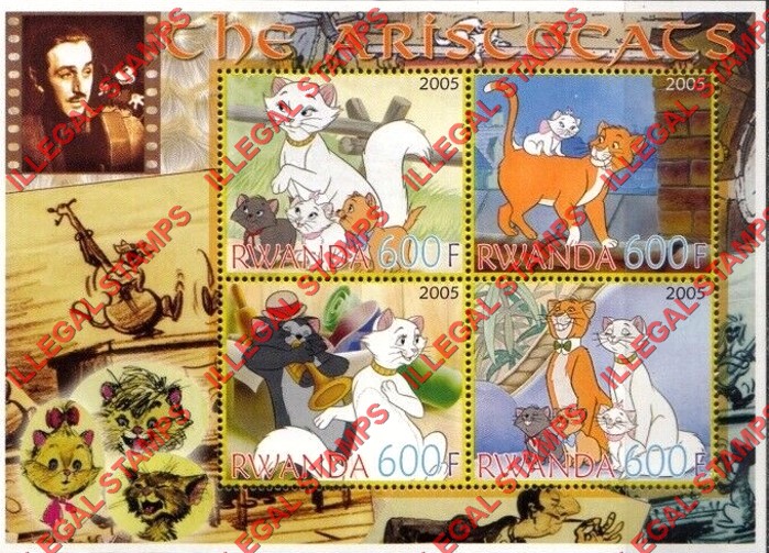 Rwanda 2005 Disney The Aristocats Illegal Stamp Souvenir Sheet of 4