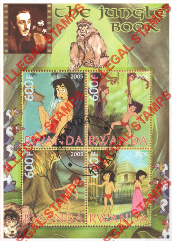 Rwanda 2005 Disney The Jungle Book Illegal Stamp Souvenir Sheet of 4