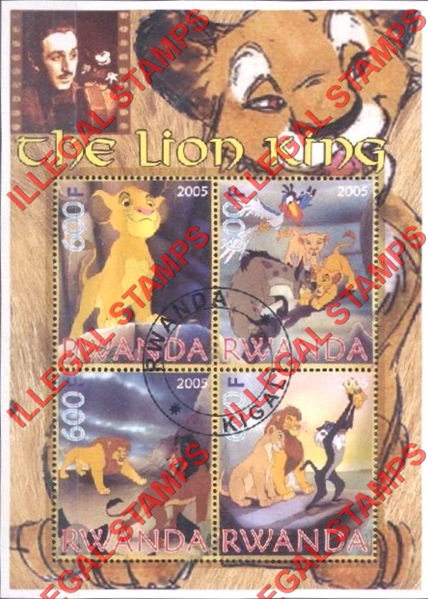 Rwanda 2005 Disney The Lion King Illegal Stamp Souvenir Sheet of 4