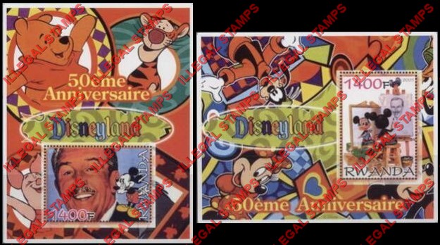 Rwanda 2005 Disneyland 50th Anniversary Illegal Stamp Souvenir Sheets of 1
