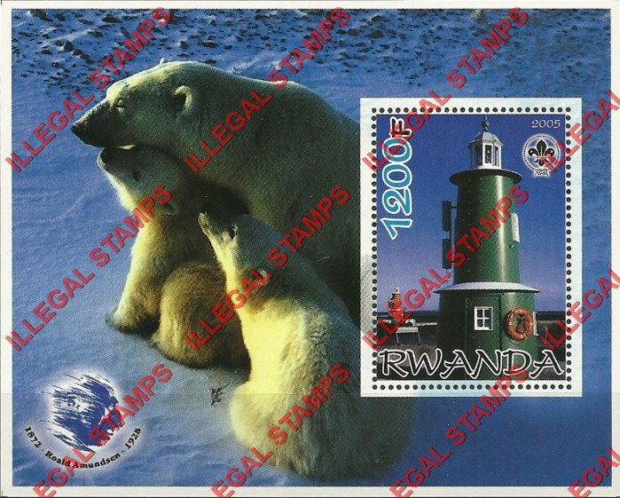 Rwanda 2005 Lighthouse Polar Bears Scouting Logo and Roald Amundsen Illegal Stamp Souvenir Sheet of 1