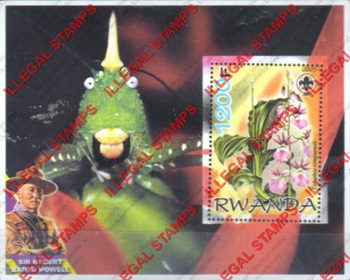 Rwanda 2005 Orchids Sea Creature Scouting Logo and Baden Powell Illegal Stamp Souvenir Sheet of 1