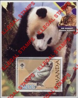 Rwanda 2005 Owl Giant Panda Scouting Logo and Baden Powell Illegal Stamp Souvenir Sheet of 1