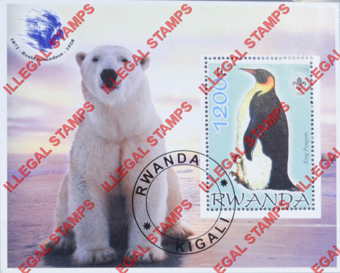 Rwanda 2005 Penguin Polar Bear Scouting Logo and Roald Amundsen Illegal Stamp Souvenir Sheet of 1