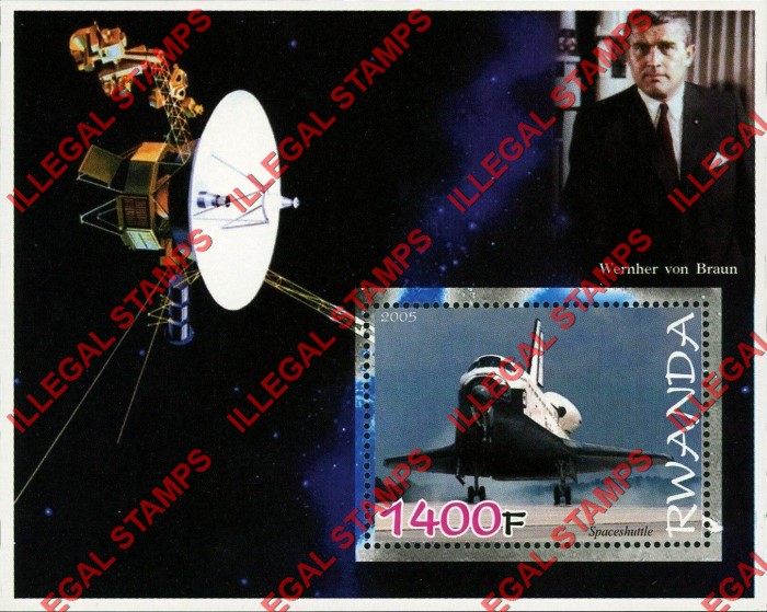 Rwanda 2005 Space Shuttle and Wernher von Braun Illegal Stamp Souvenir Sheet of 1