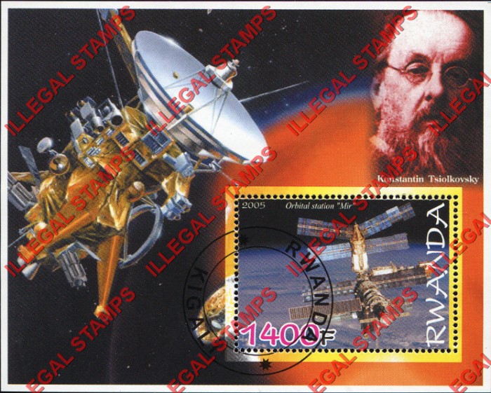 Rwanda 2005 Space Station Mir Satellite and Konstantin Tsiolkovsky Illegal Stamp Souvenir Sheet of 1
