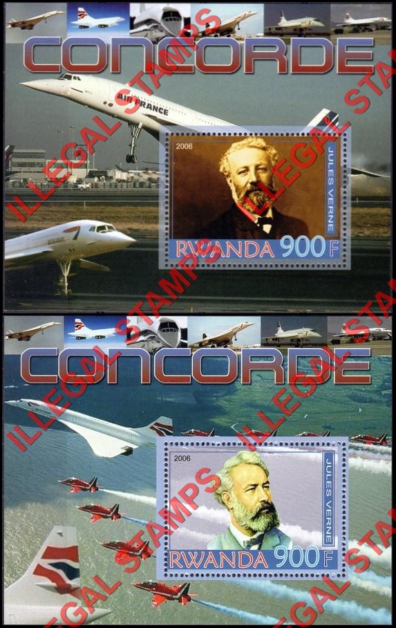 Rwanda 2006 Jules Verne Concorde Illegal Stamp Souvenir Sheets of 1