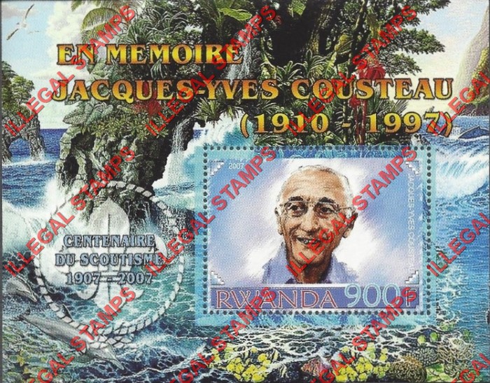 Rwanda 2007 Jacques Cousteau Memoriam Illegal Stamp Souvenir Sheet of 1