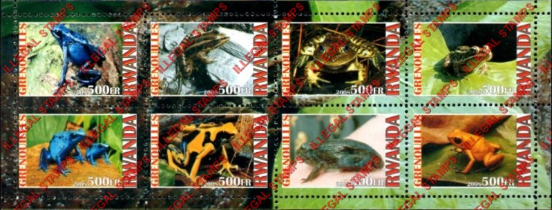 Rwanda 2008 Frogs and Toads Illegal Stamp Souvenir Sheet of 8